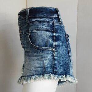NO BO Button Fly High Rise Denim Cut off Blue Jean Shorts Sz Junior 17 NWOT